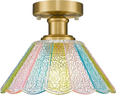 Lámpara techo moderna vidrio floral 10pulg dorado