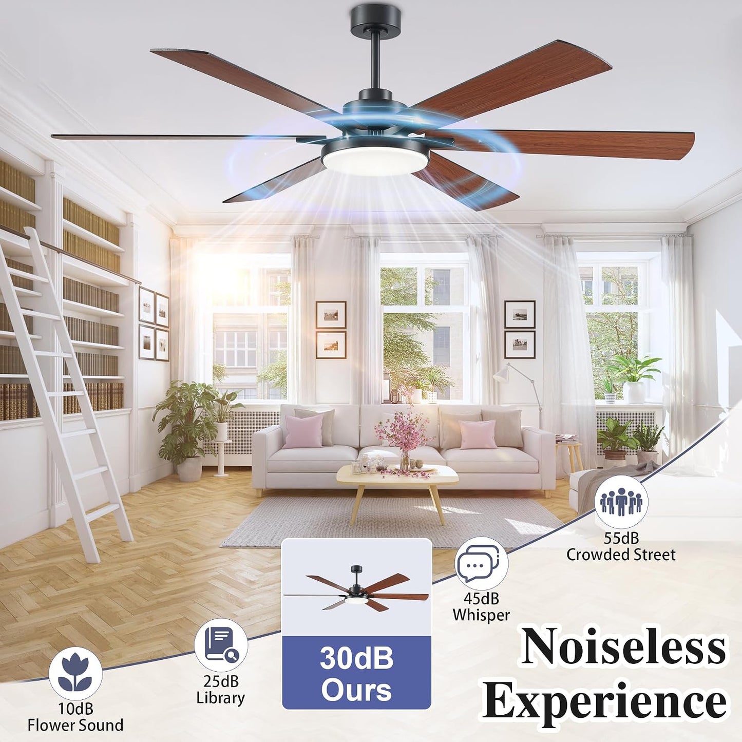 Ventilador techo 72pulg luces control remoto madera sala