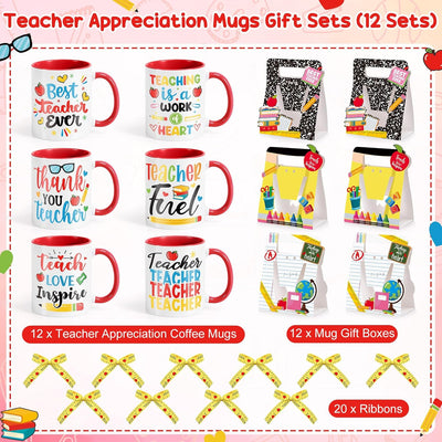 Set 12 Tazas Café Agradecimiento Profesor con Soporte y Caja Regalo