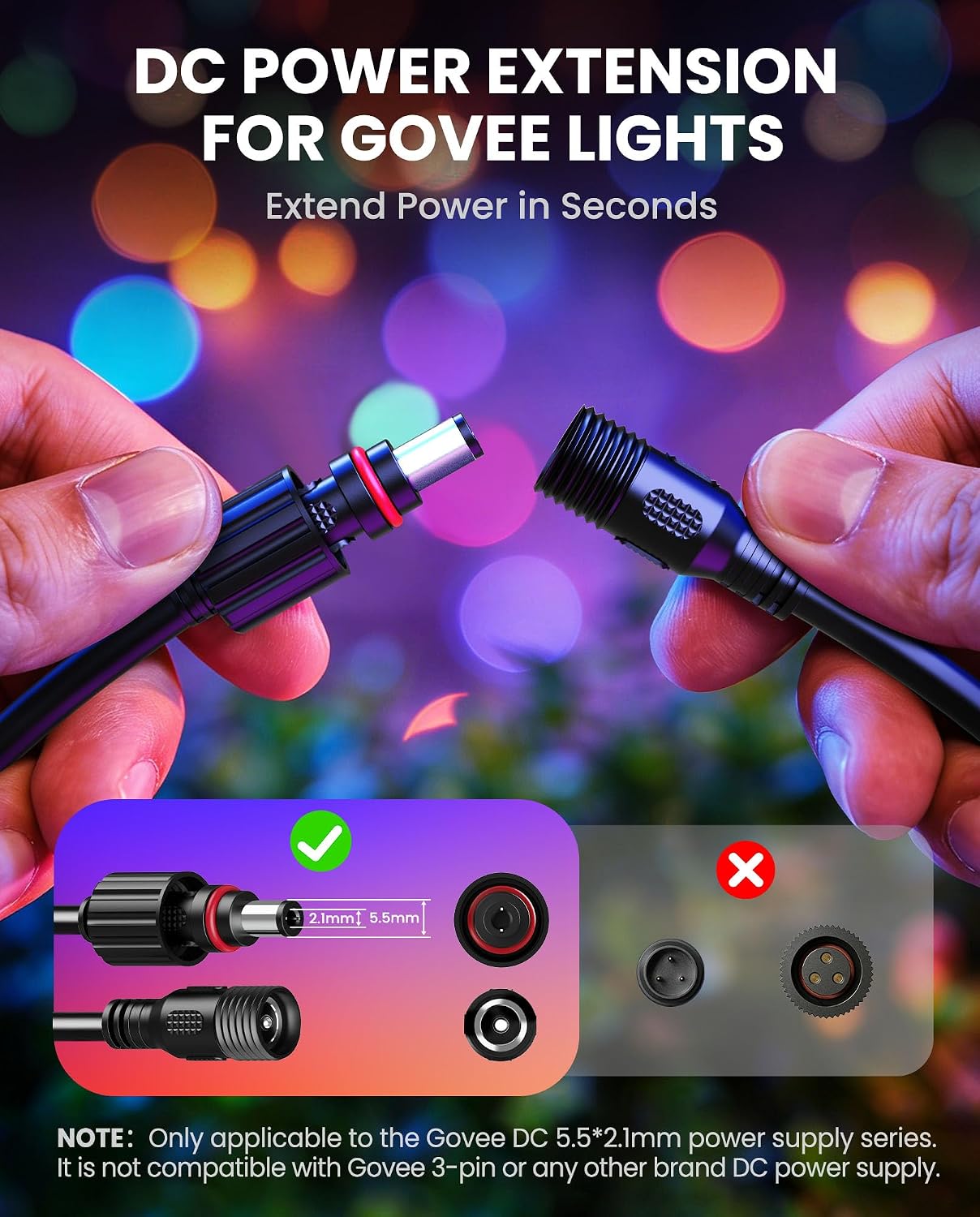 Cable extensión CC 16ft 20AWG para luces Govee