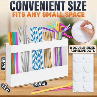Soporte popote plástico blanco 9.5pulg con cinta adhesiva