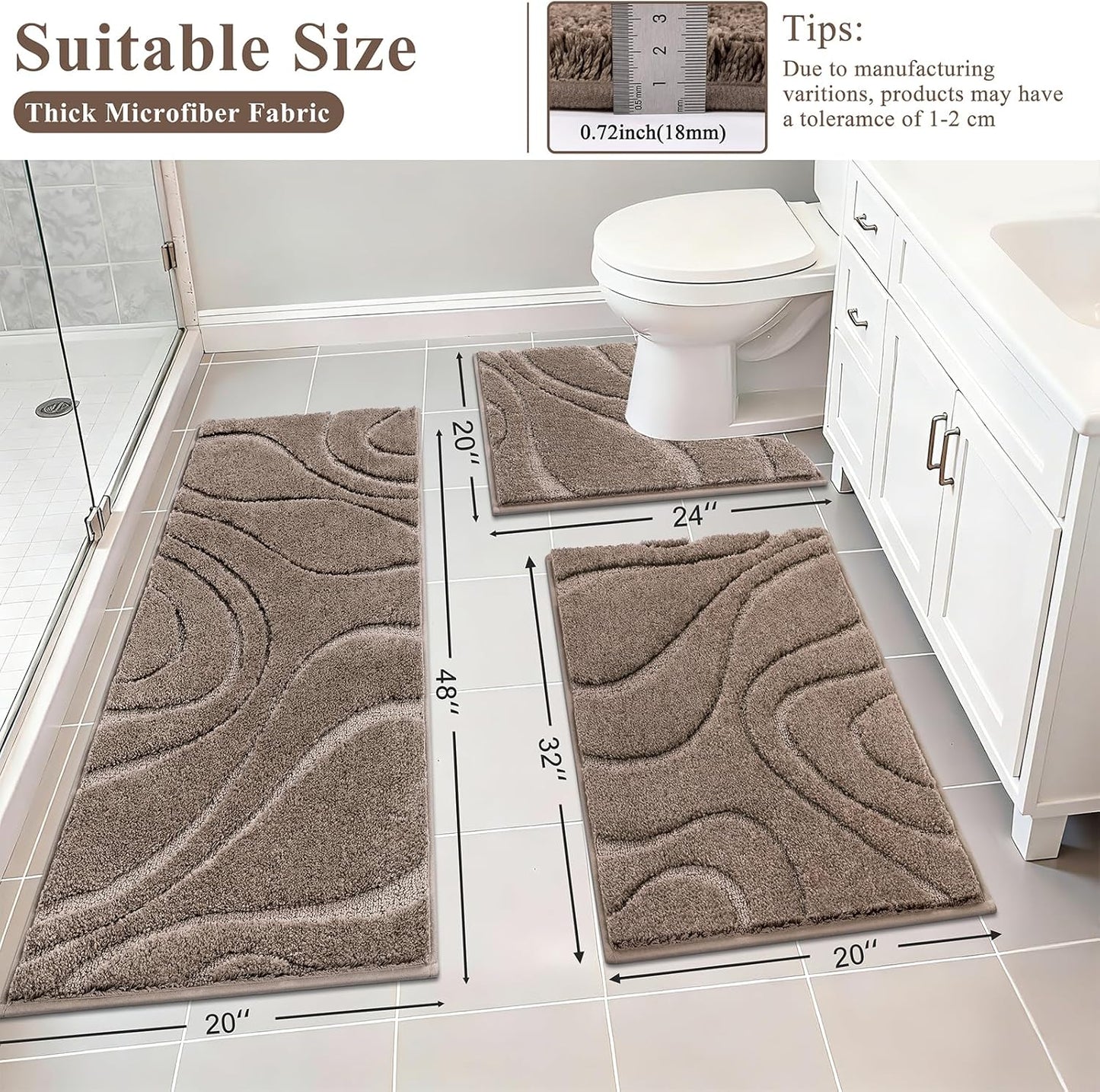 Set 3 Alfombras Baño Microfibra Antiderrap Absorbentes Forma U
