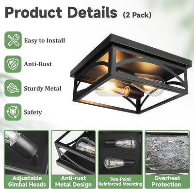 Lámpara techo cuadrada negra 10pulg industrial inox para exteriores