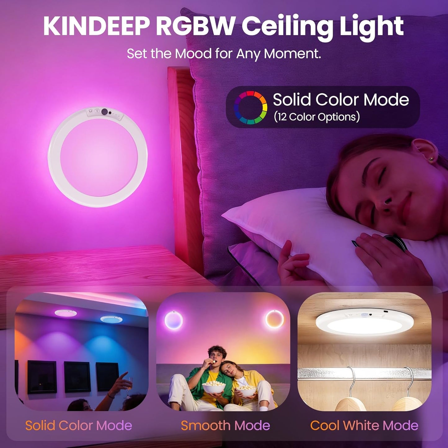 Lámpara techo inalámbrica RGB control remoto sensor movimiento
