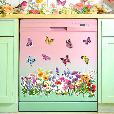 Cubierta magnética para lavavajillas con diseño floral de mariposa 12 unidades