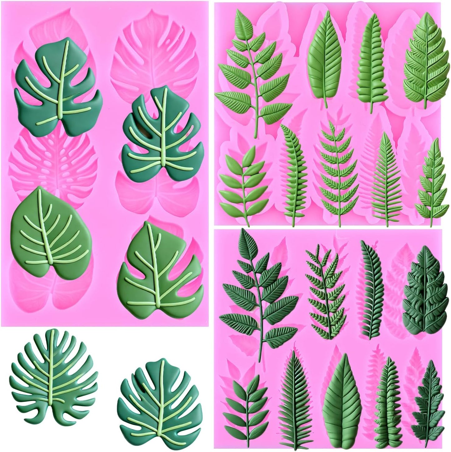 Molde silicona hojas tropicales fondant decoración cupcakes