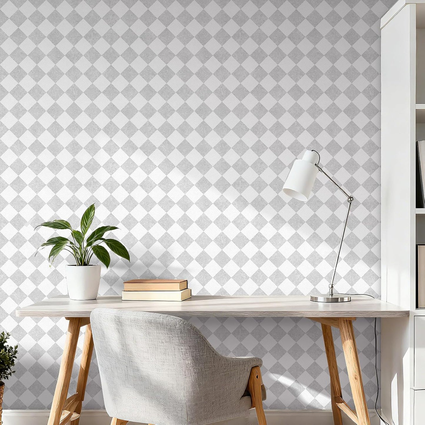 Papel tapiz a cuadros gris moderno para despegar y pegar