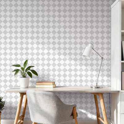 Papel tapiz a cuadros gris moderno para despegar y pegar