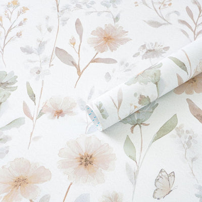 Papel tapiz floral 17.3pulg x6.56ft rosa y verde extraíble