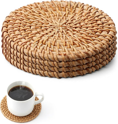 Set 4 posavasos ratán natural para mesa café decoración boho