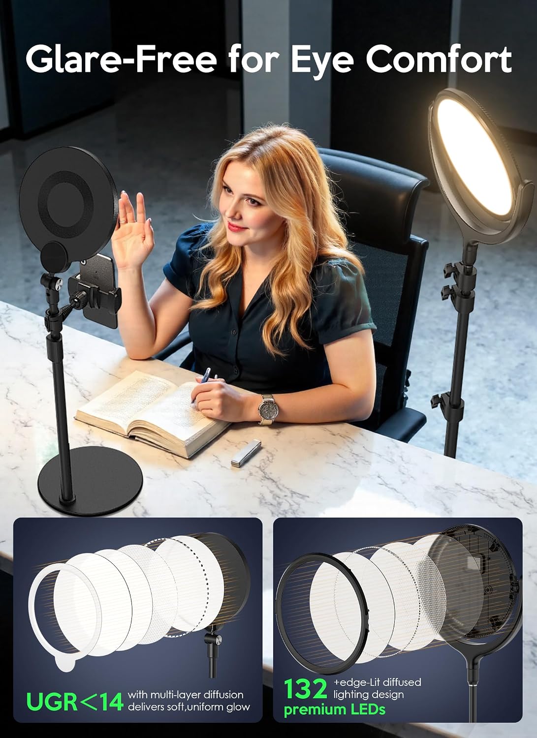 Anillo luz estudio 2700-6500K CRI alto soporte trípode