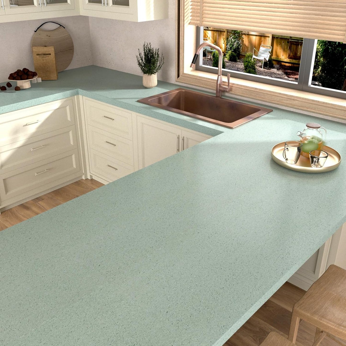 Papel adhesivo granito grueso y mármol verde mate para encimeras