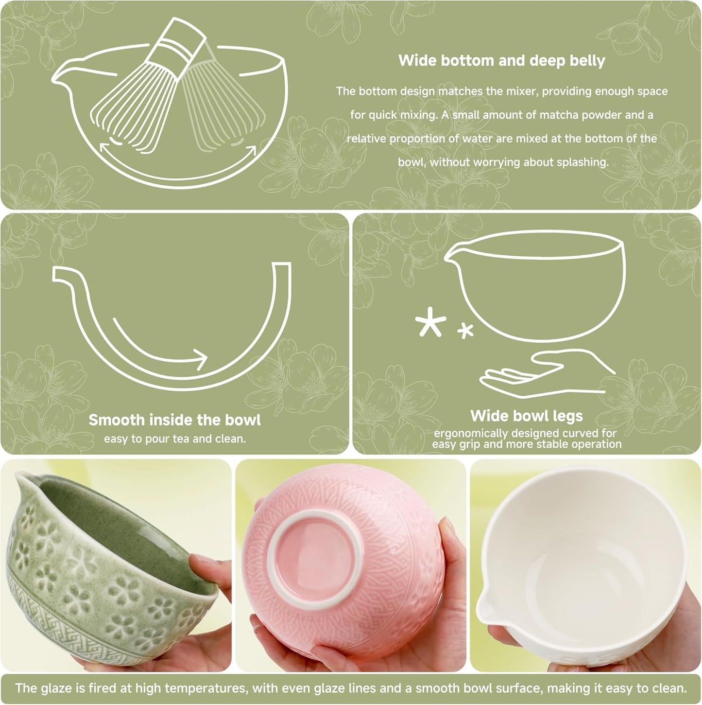 Cuenco de matcha cerámica con boquilla para mezclar té verde