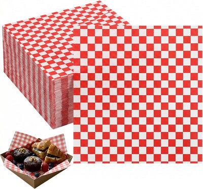 200 Hojas Papel Delicatessen 7x7pulg Cuadros Rojos y Blancos