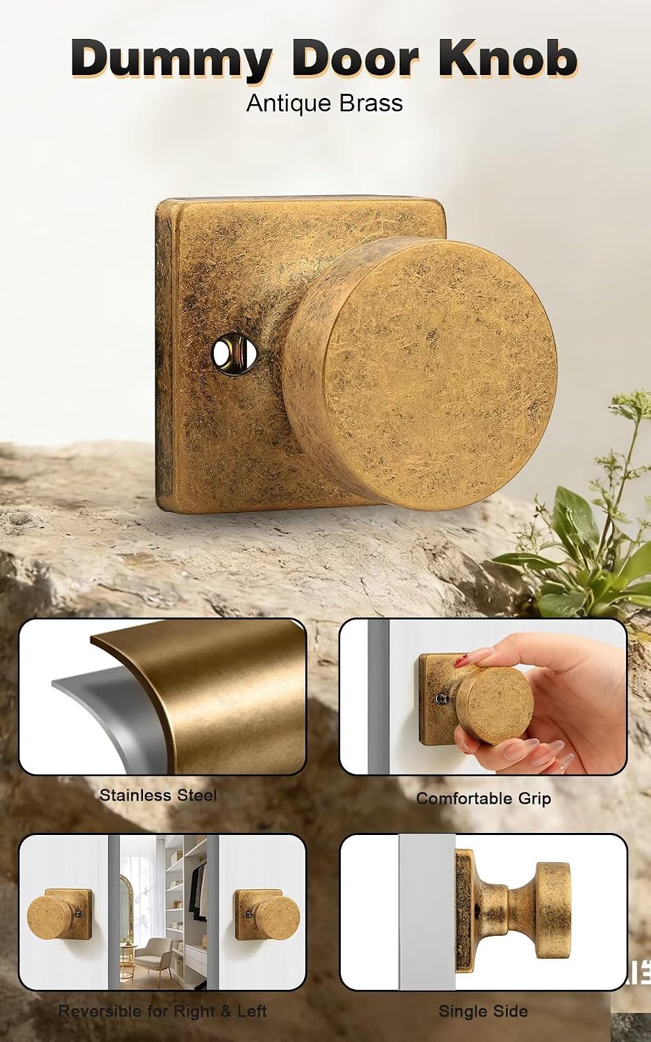 4 Pomas Puerta Latón Antiguo Interior Sin Llave