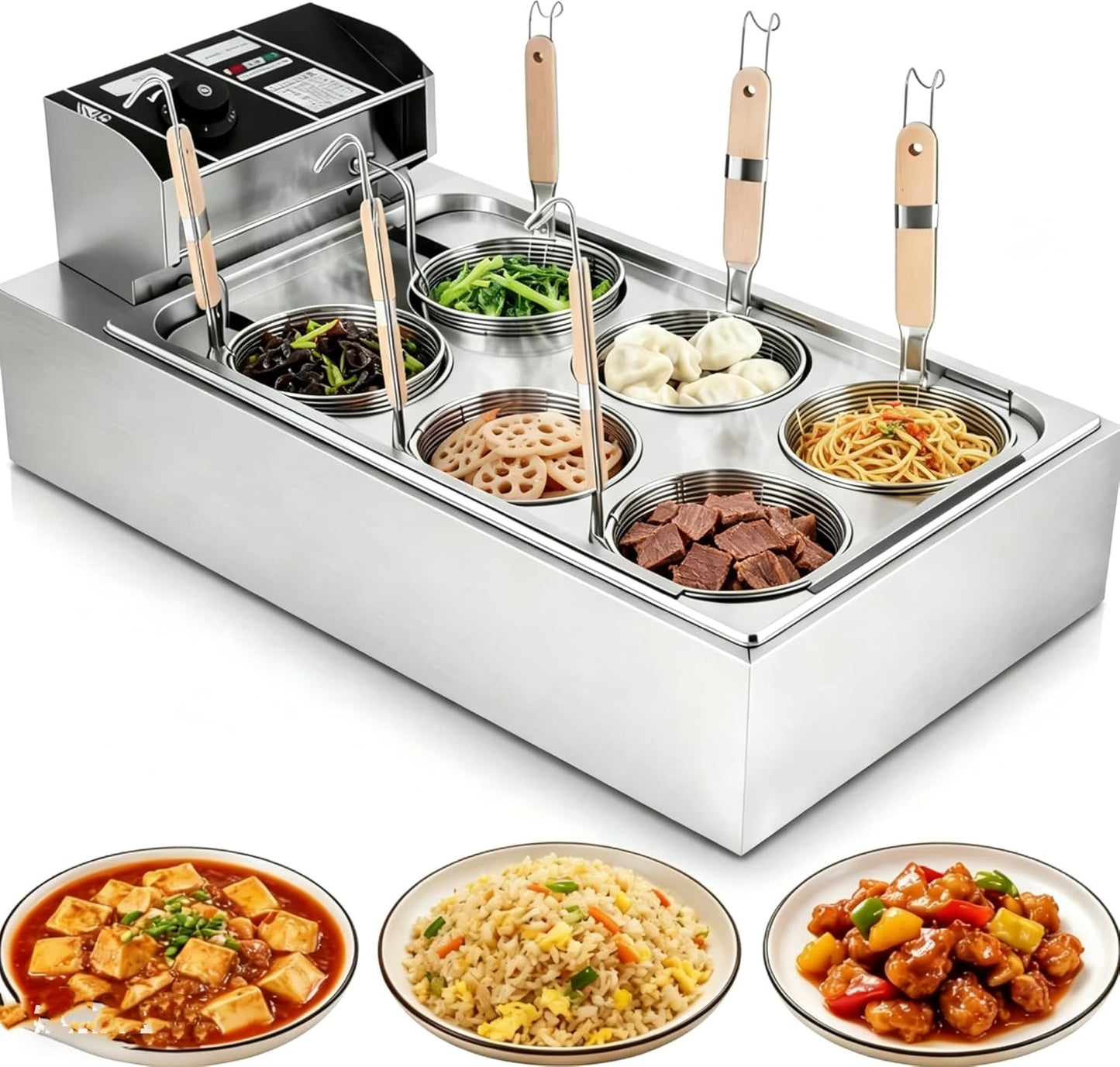 Cocina eléctrica pastas 6 canastas acero inox 110V control temp