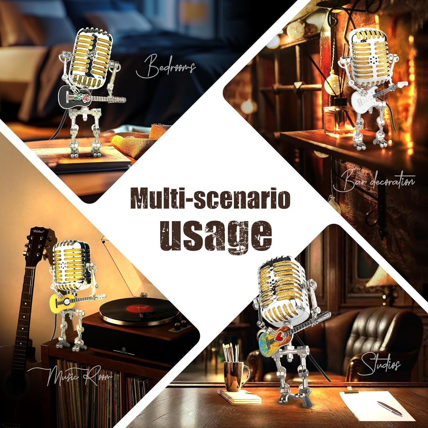 Lámpara robótica vintage guitarra y micrófono