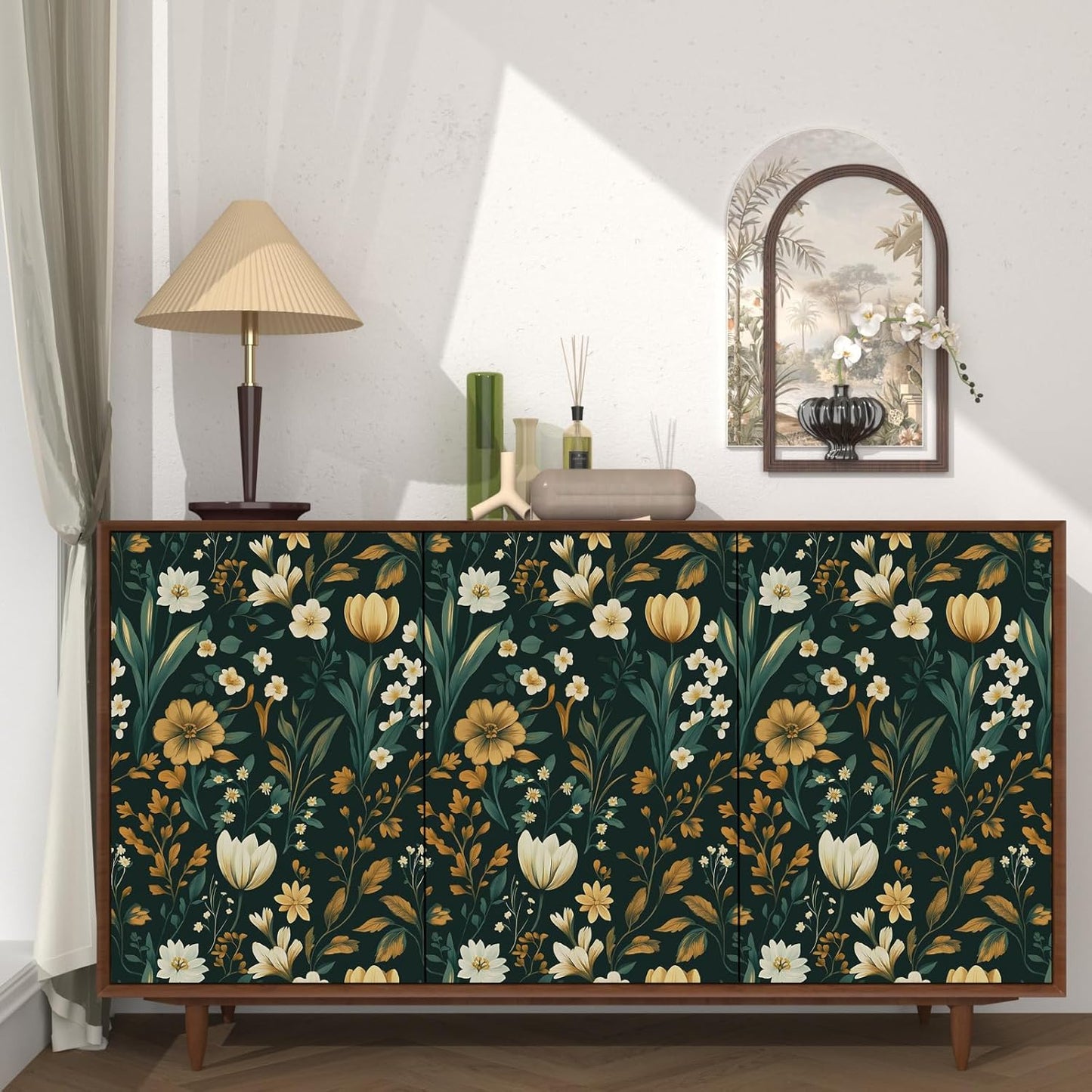 Papel tapiz vintage dorado autoadhesivo impermeable tulipán