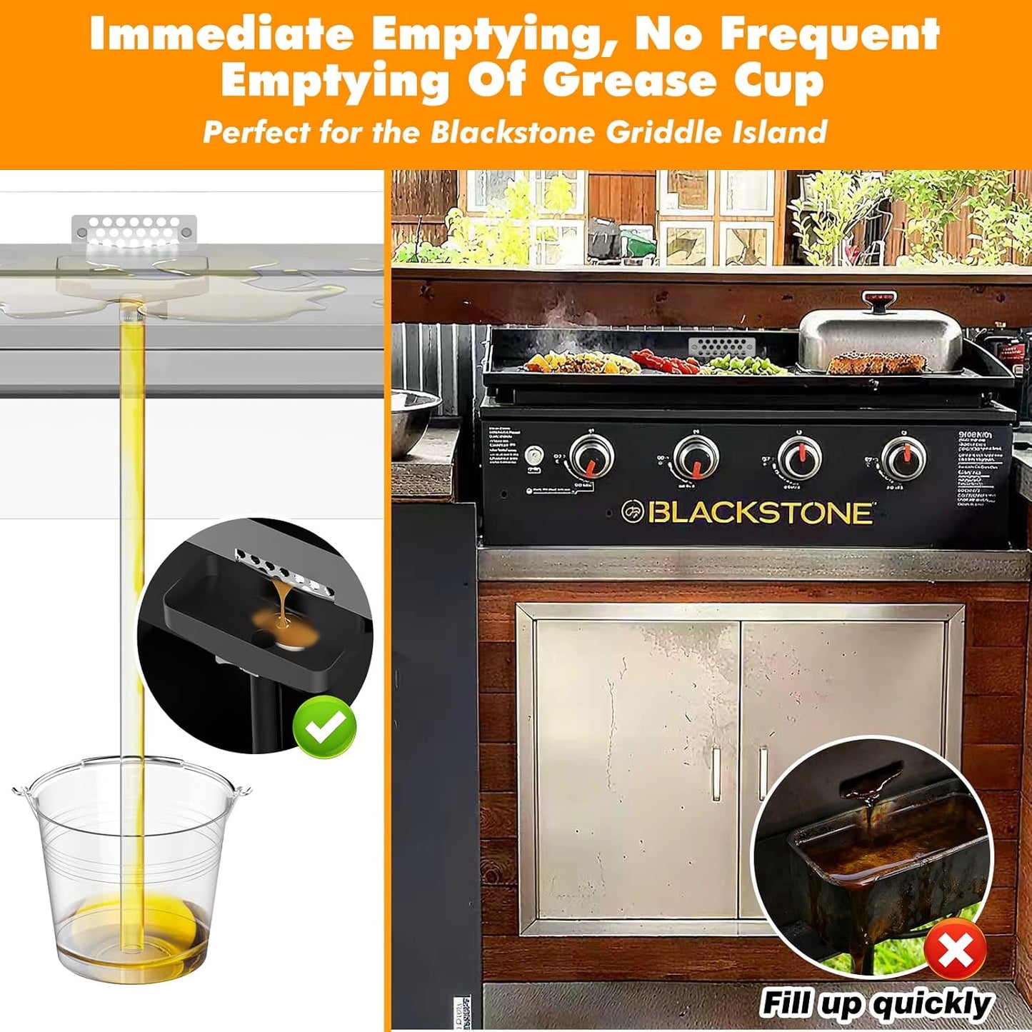 Embudo grasa Blackstone acero inox magnético con manguera drenaje