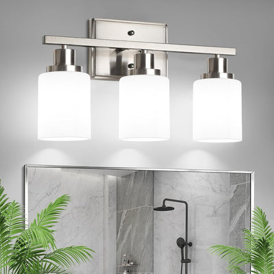 Lámpara baño 3 luces sobre espejo níquel cepillado blanco