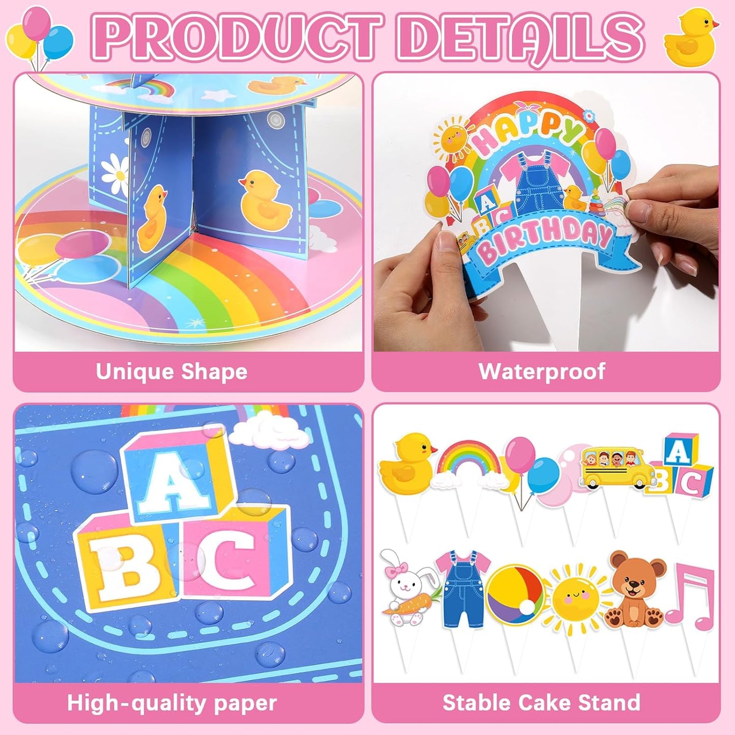 Soporte de 3 niveles para cupcakes con decoraciones de dibujos animados