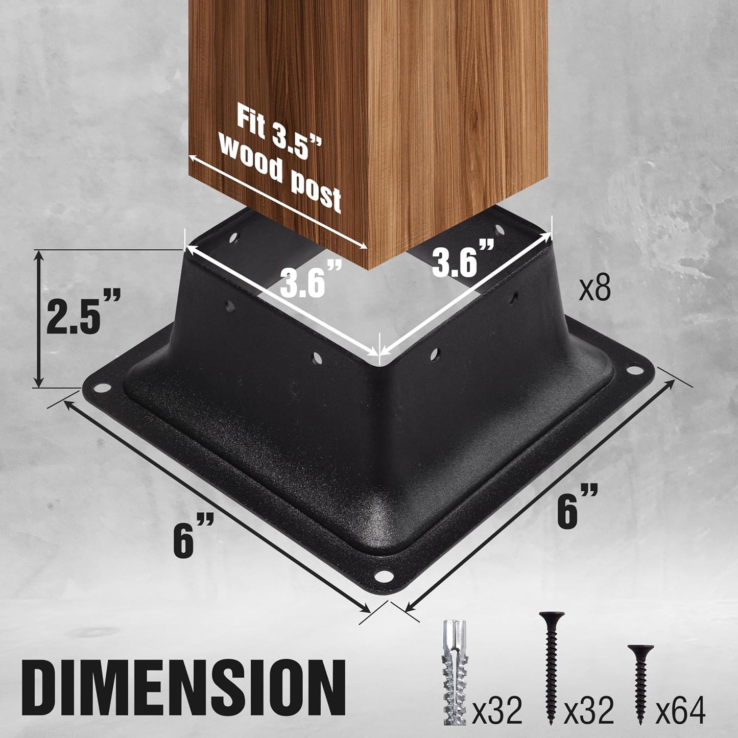 Bases poste 4x4 soportes acero polvo 3.5x3.5pulg