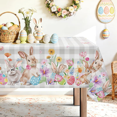 Mantel rectangular de Pascua con diseño de conejito y huevos