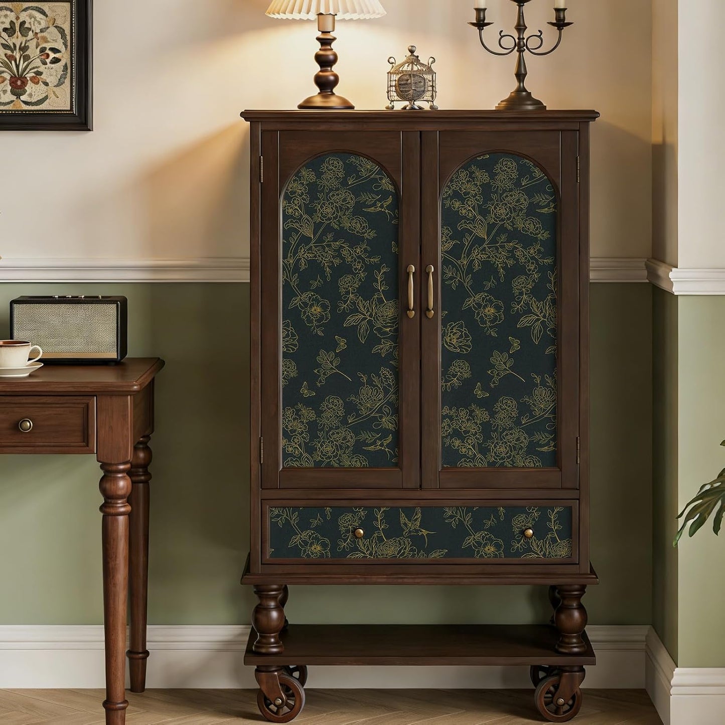 Papel tapiz floral verde oscuro autoadhesivo baño