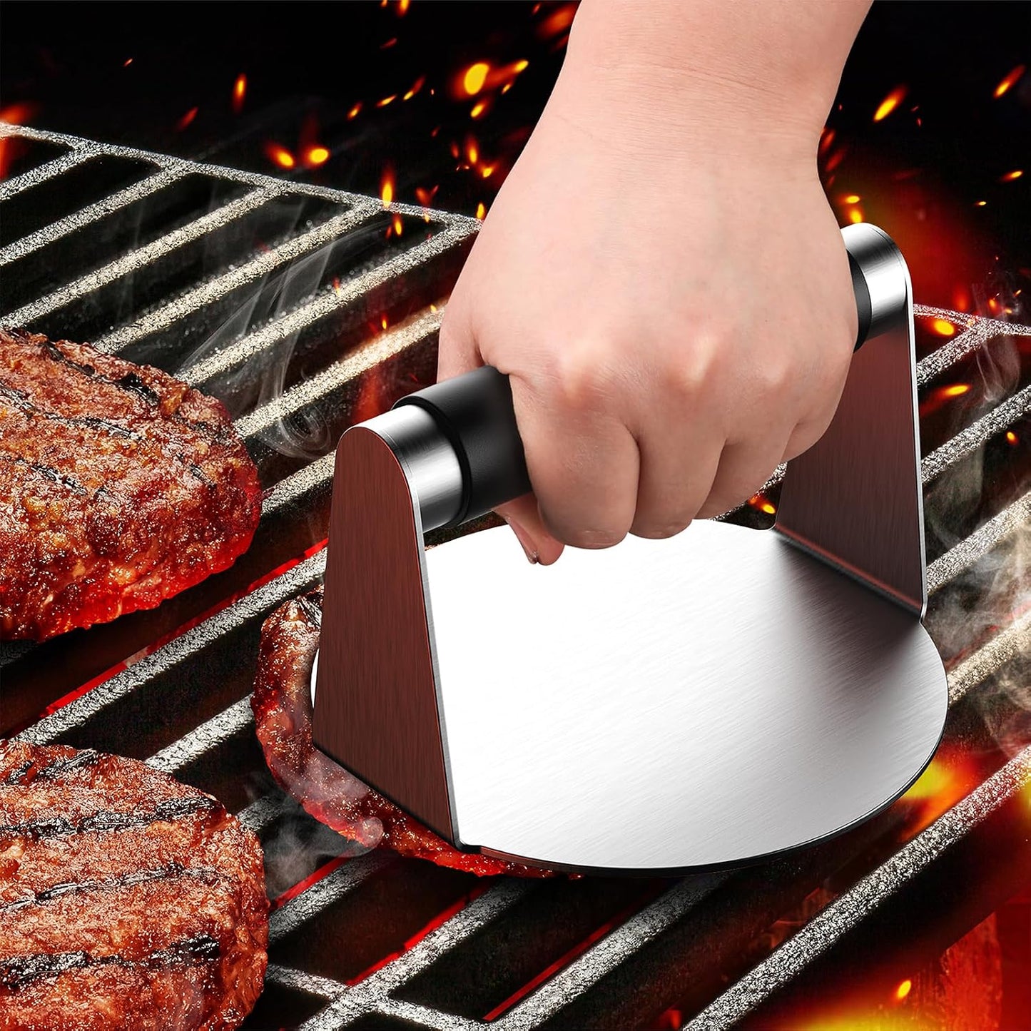 Prensa hamburguesas acero inox antiadherente con mango
