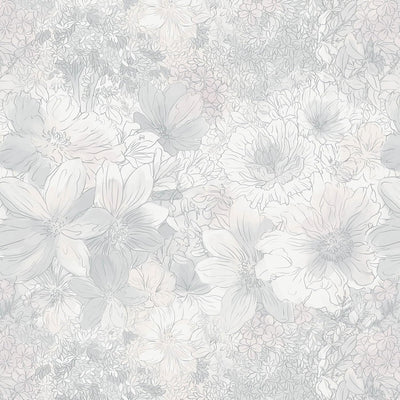 Papel tapiz floral autoadhesivo extraíble gris/rosa vintage