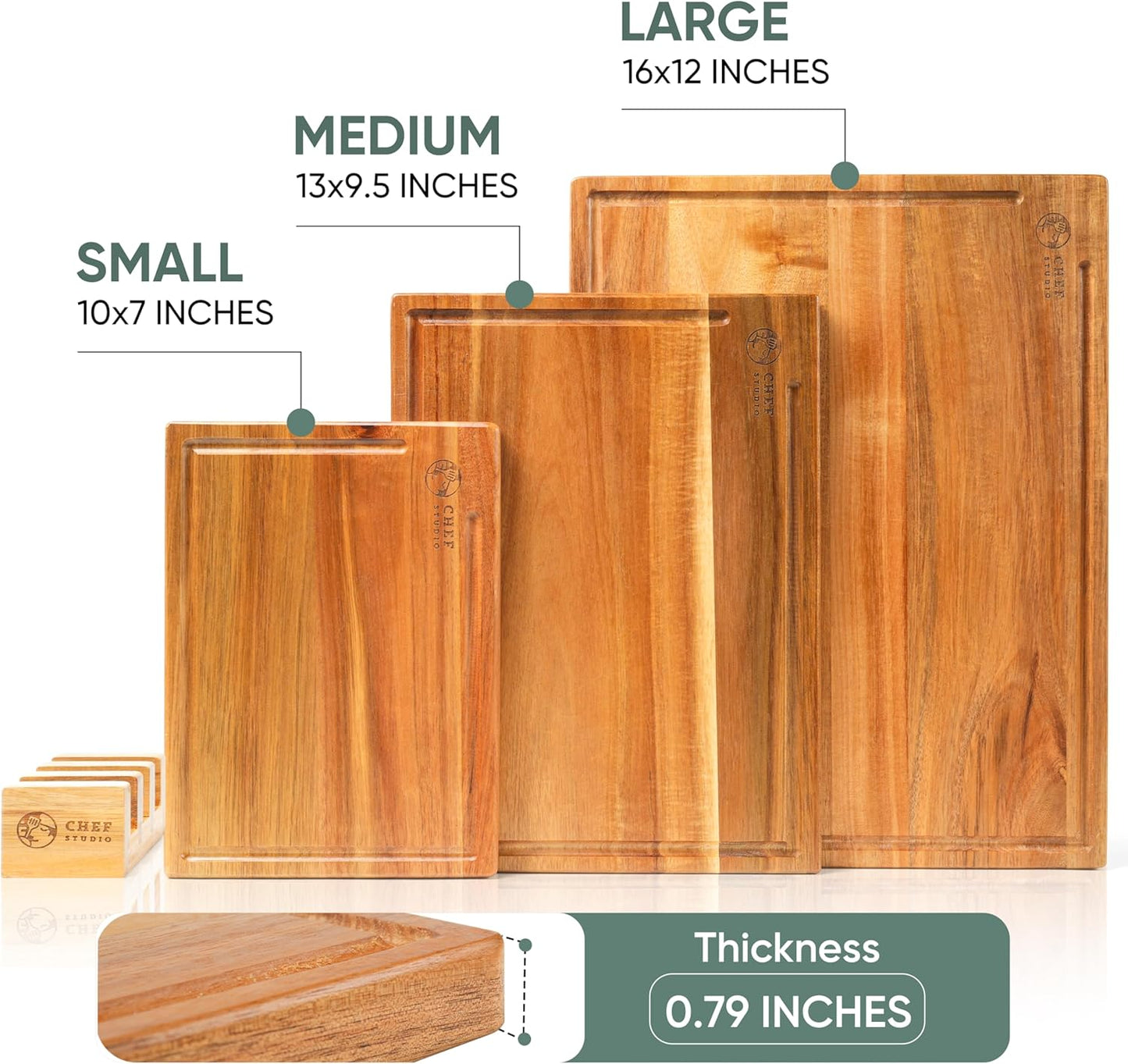 Tabla cortar acacia set 3 alternativa bambú cocina