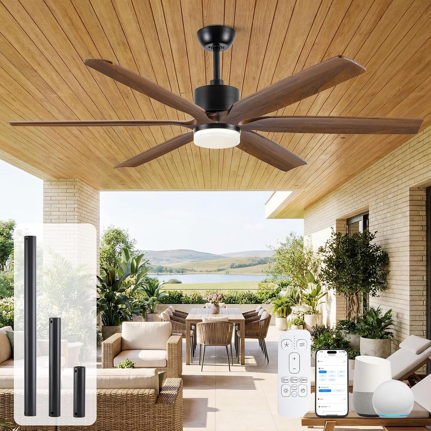 Ventilador techo exterior 60pulg madera color marrón con luz Alexa