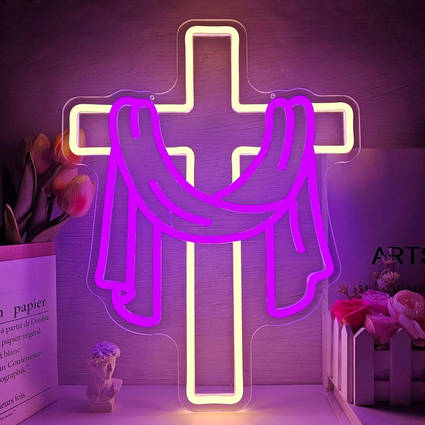Letrero neón cruz de Pascua LED decoración hogar