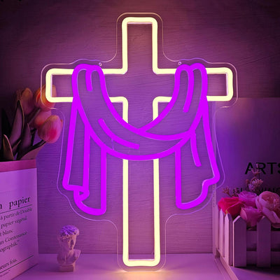Letrero neón cruz de Pascua LED decoración hogar