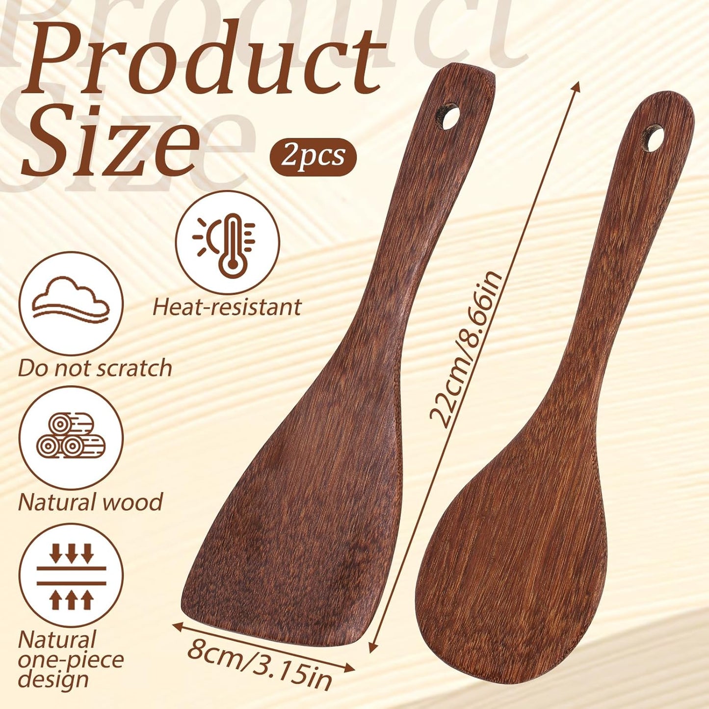 2 palas de arroz de madera y cuchara antiadherente de 8.6 pulgadas