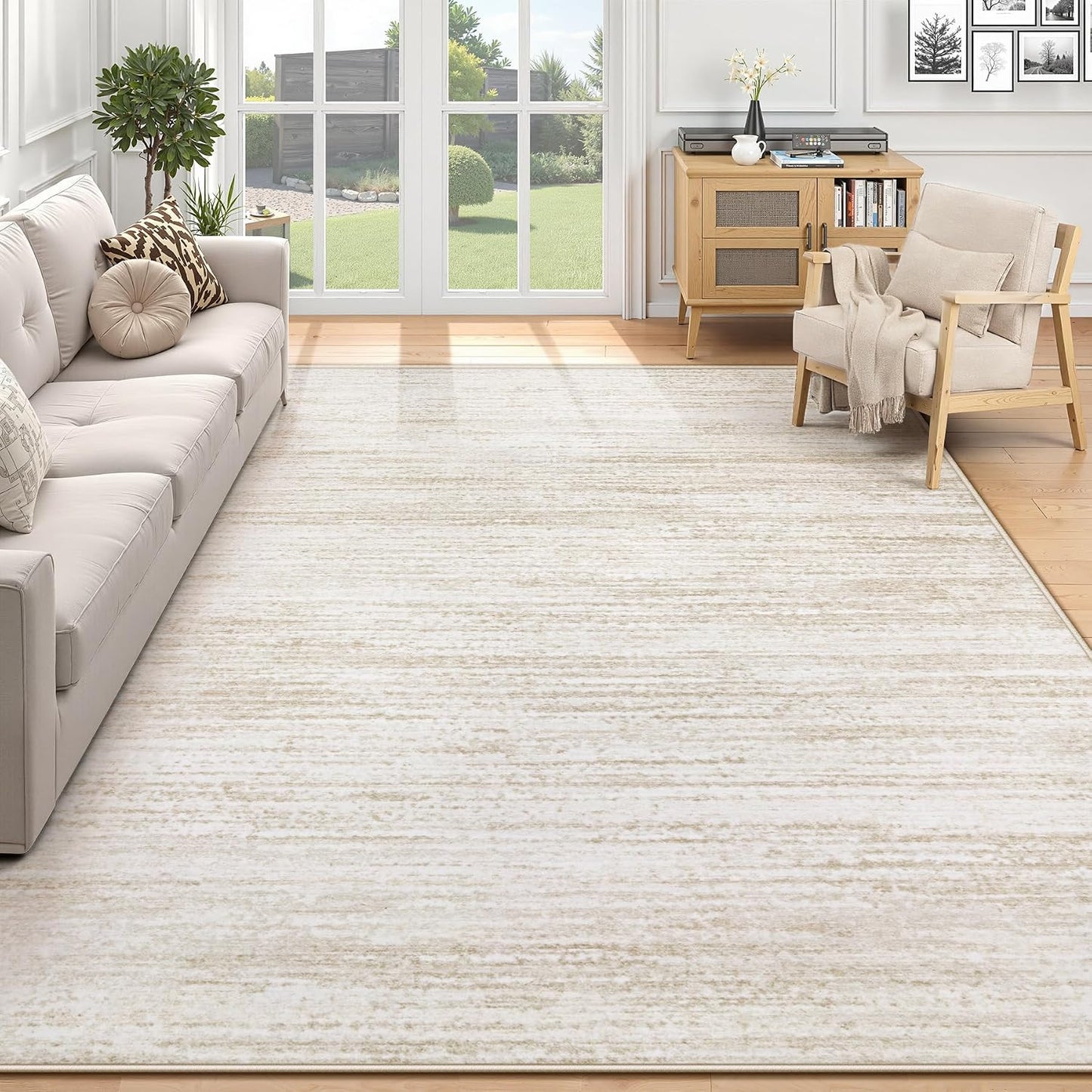 Alfombra 6x9ft moderna lavable antideslizante beige