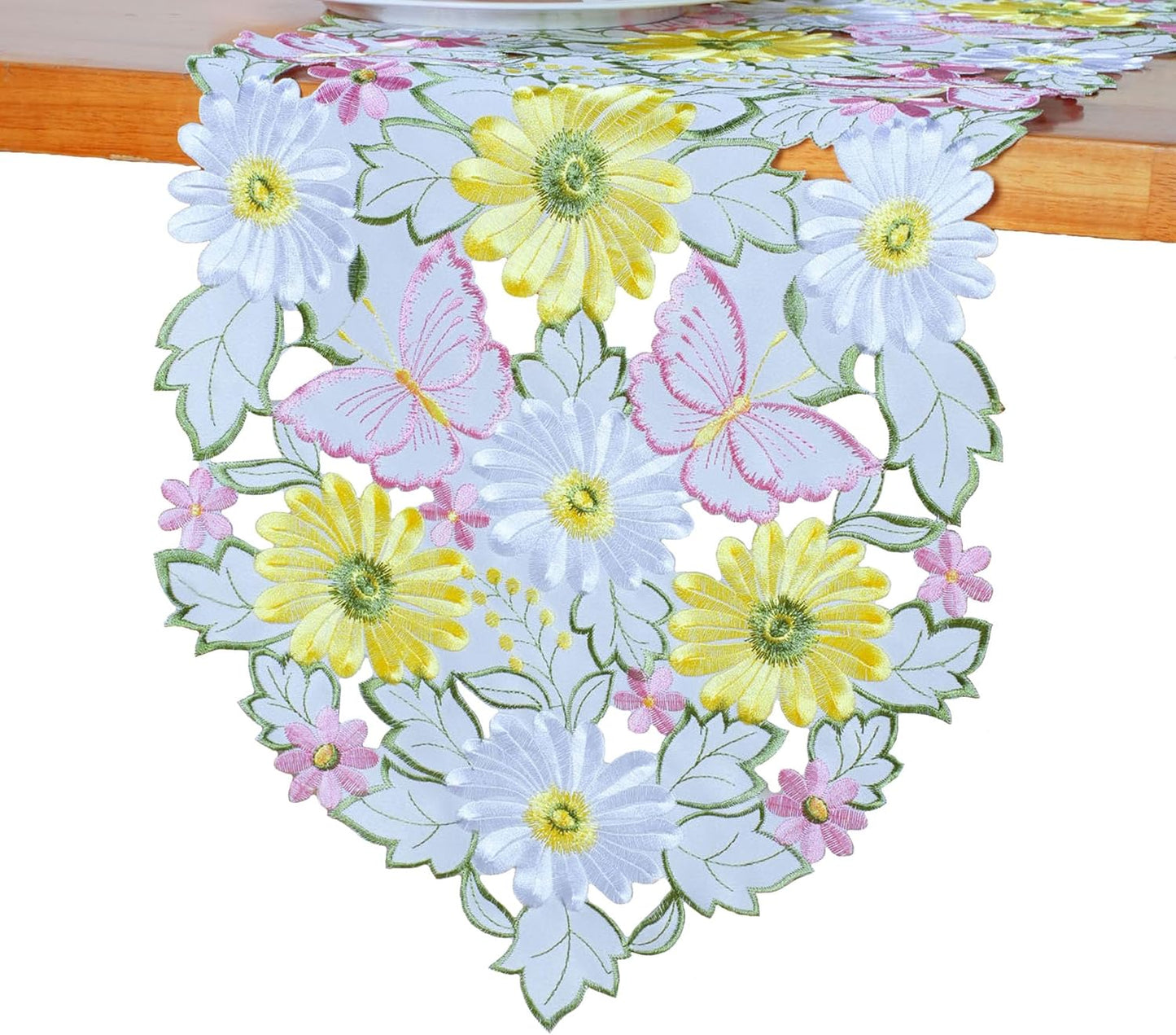 Caminos mesa primavera bordados margaritas mariposas 13x34pulg