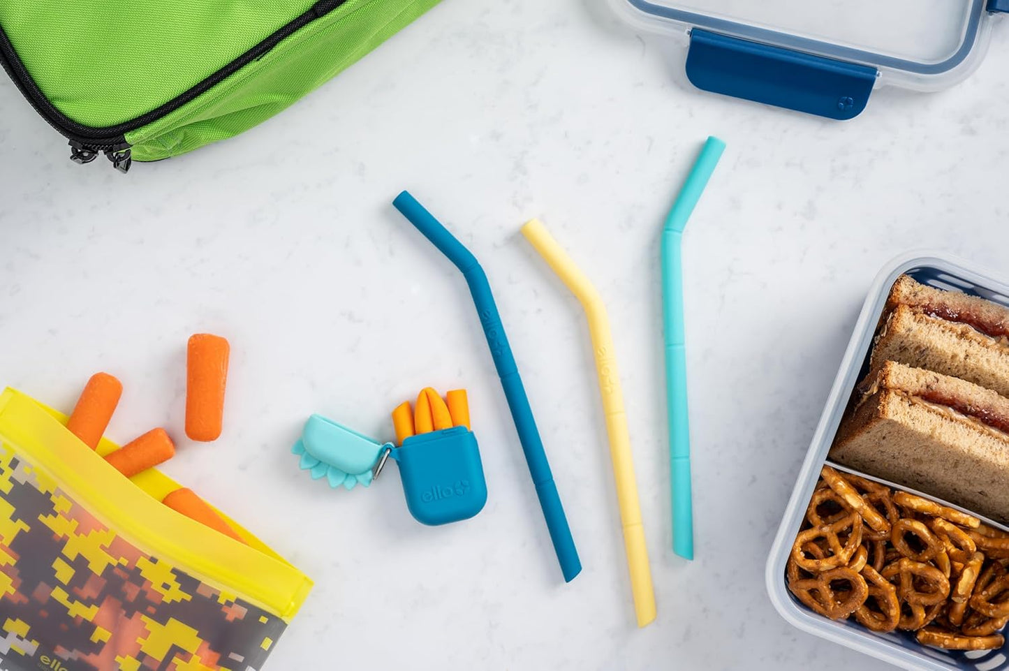 6 Popotes Silicona Reutilizables con Funda Plegable y Cepillo