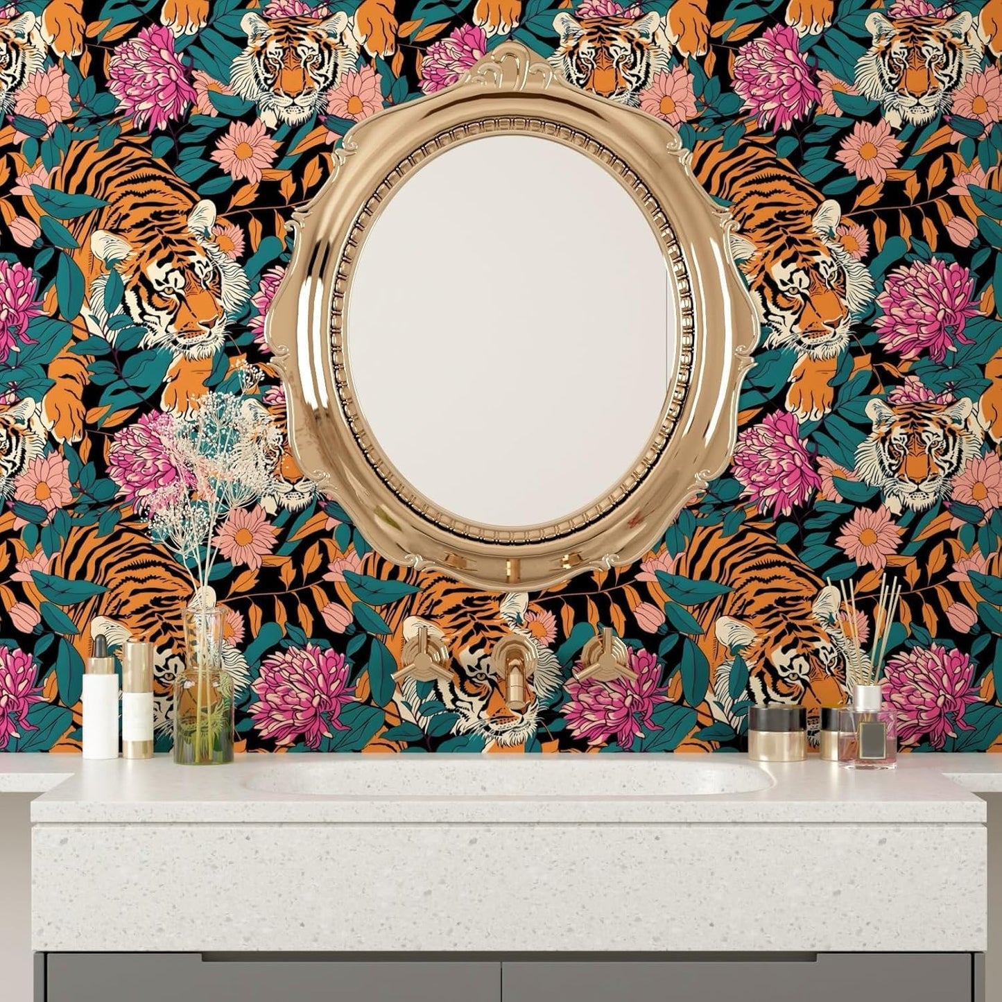 Papel tapiz autoadhesivo estampado tigre naranja selva impermeable