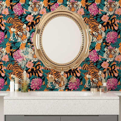 Papel tapiz autoadhesivo estampado tigre naranja selva impermeable
