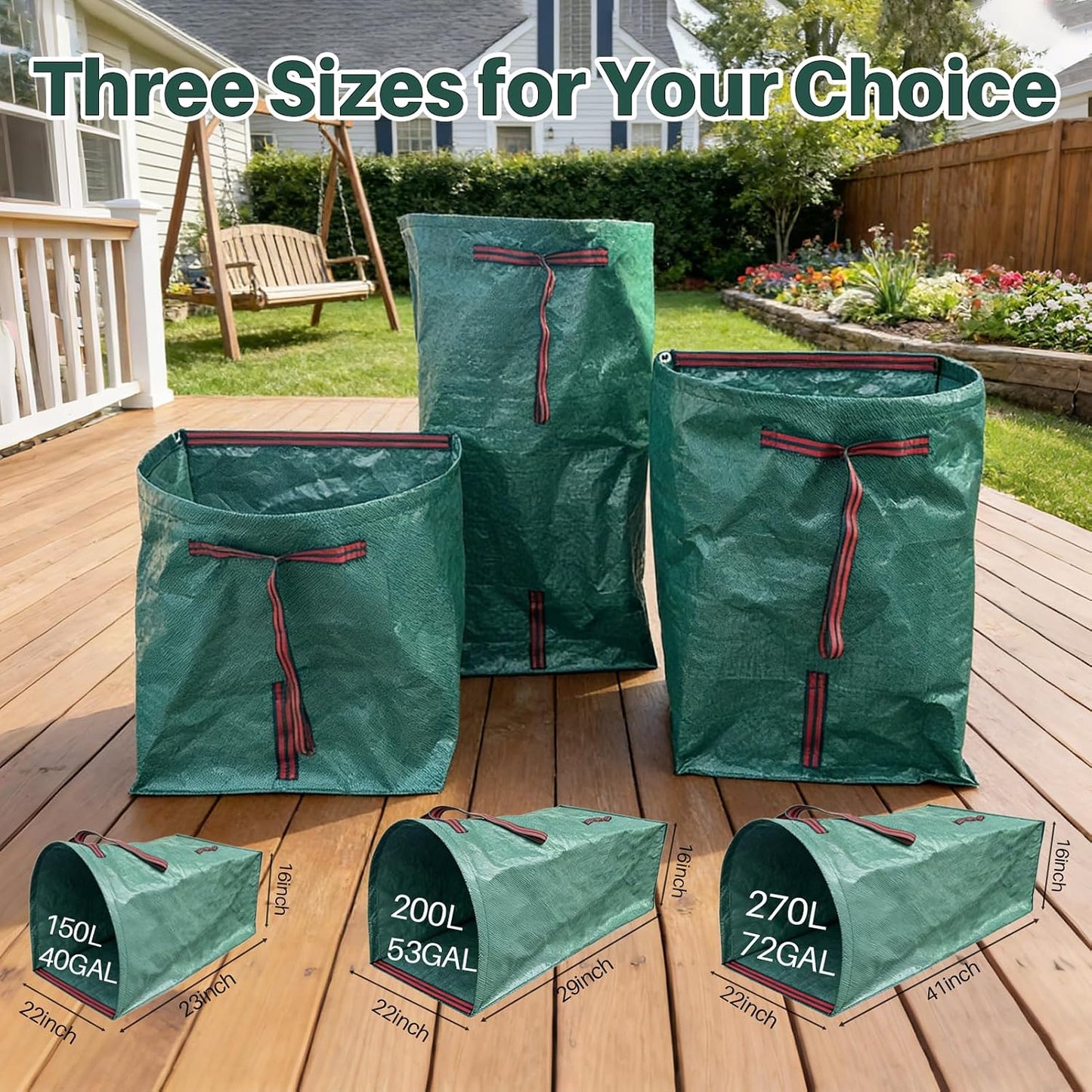 2 Pzas Bolsas Basura Reutilizables 40gal con Asas para Jardín