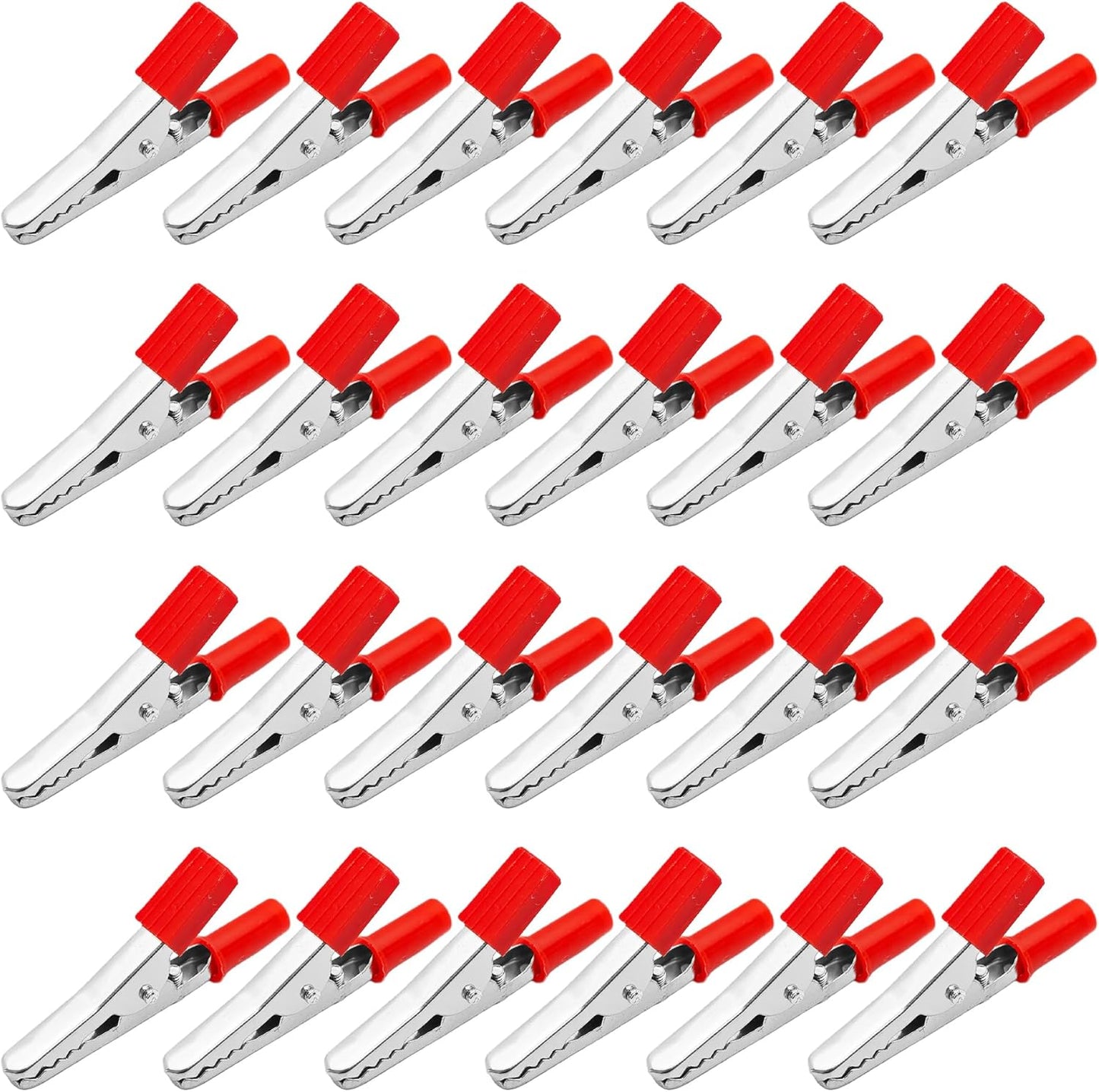 24 Pinzas Cocodrilo Metal Rojo Aislantes Prueba Eléctrica
