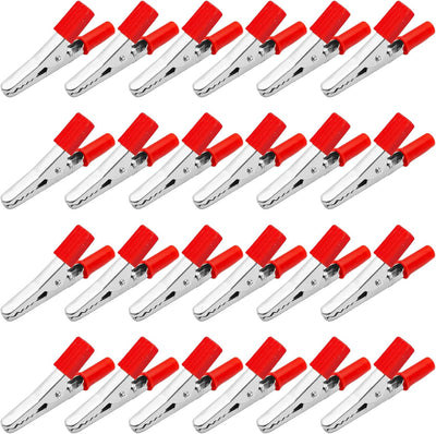 24 Pinzas Cocodrilo Metal Rojo Aislantes Prueba Eléctrica