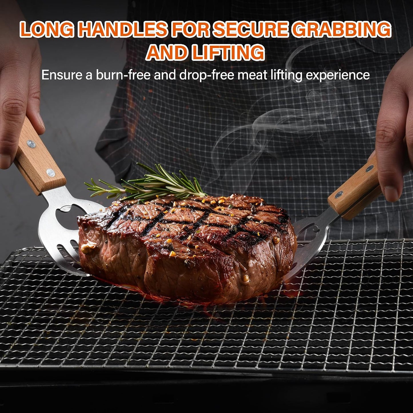Garras acero inox asas madera para carne barbacoa