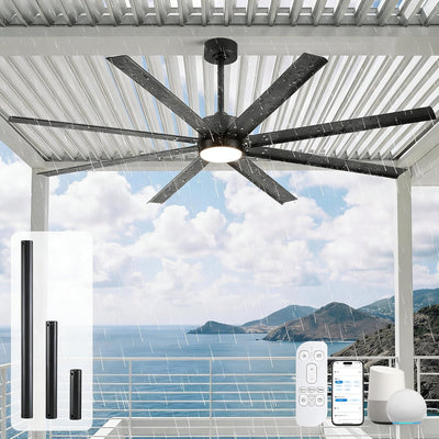 Ventilador techo exterior 72pulg luz Alexa 8 cuchillas aluminio negro
