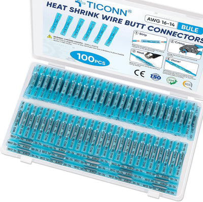 Kit 100 conectores termorretráctiles AWG 16-14 azul
