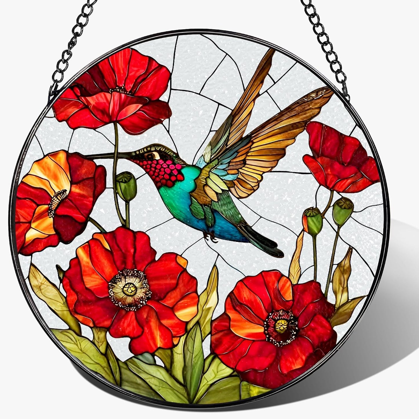 Colgador vitrales 8pulg atrapasol colibrí decoración