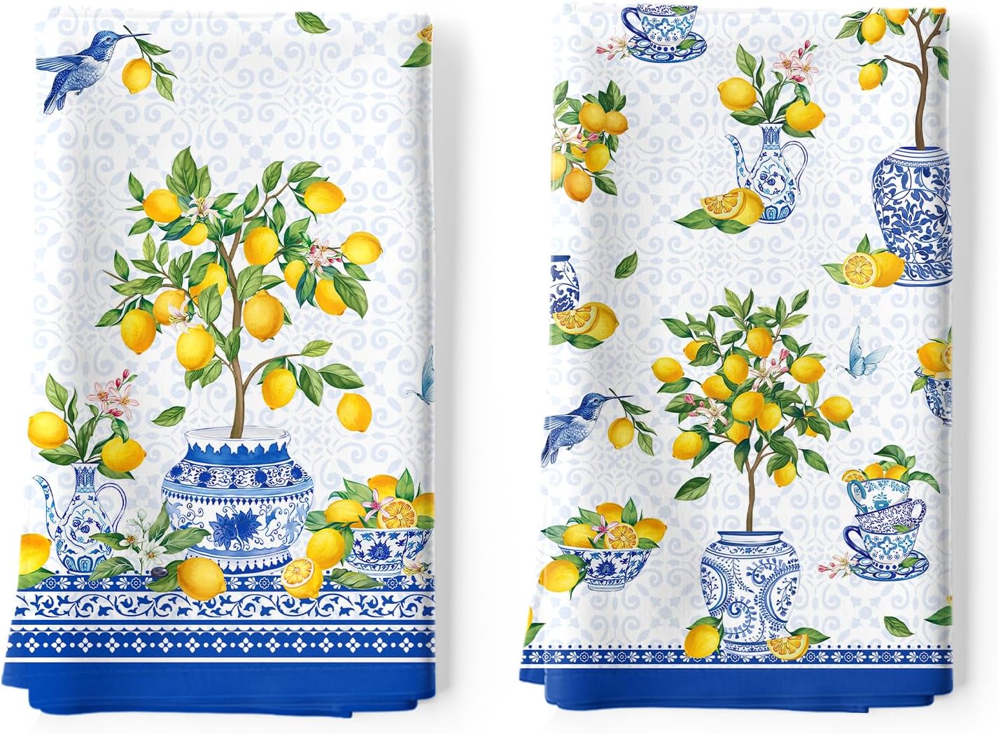Juego de 2 paños de té de limón algodón rápido secado toallas cocina chinoiserie verano