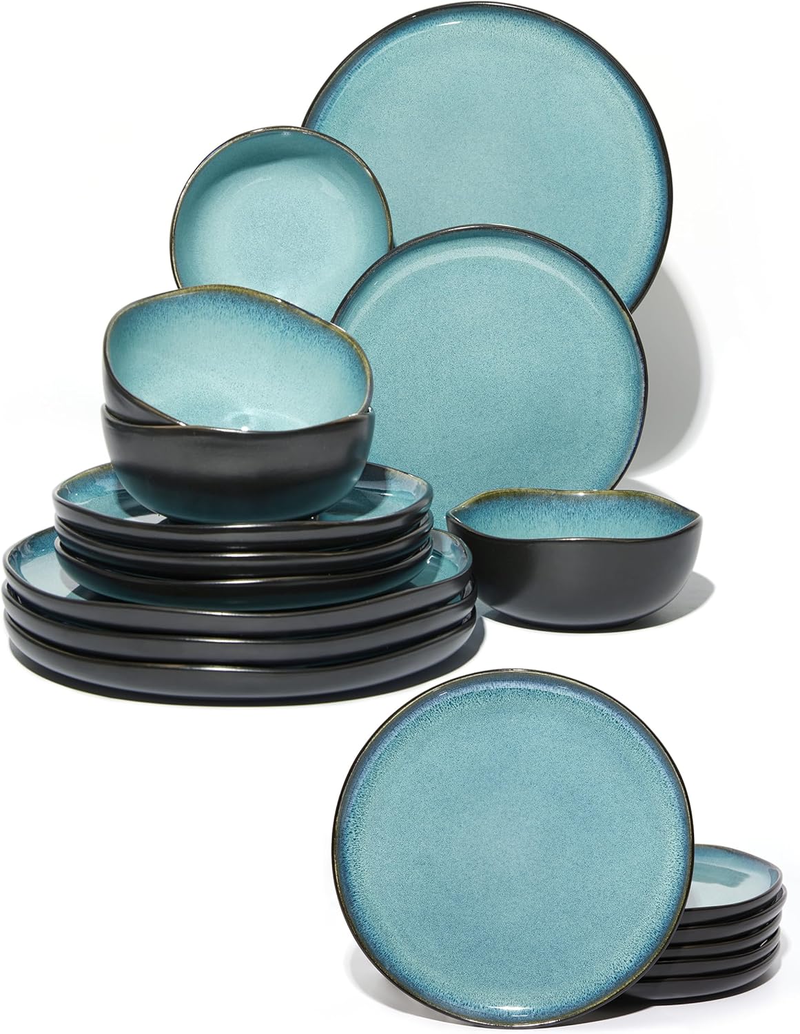 Juego de porcelana Pokini 18 piezas verde y negro