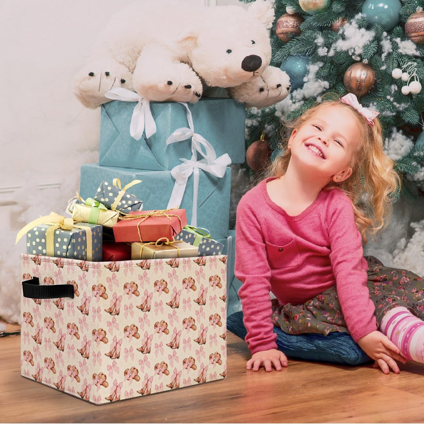 Caja almacenamiento lazo rosa para botas niña